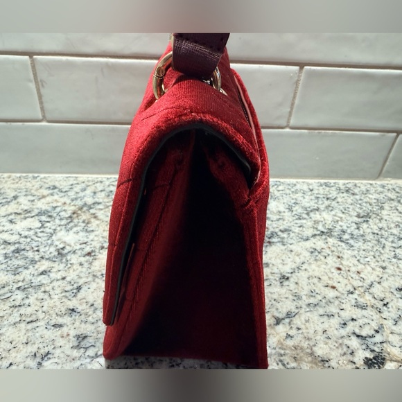 Furla Metropolis Cometa Burgundy Quilted Velvet Top Handle Mini Bag - Picture 4 of 9